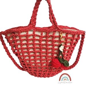 New! Madewell The Crocheted Shoulder Red Bag with Crochet Cherry Charm